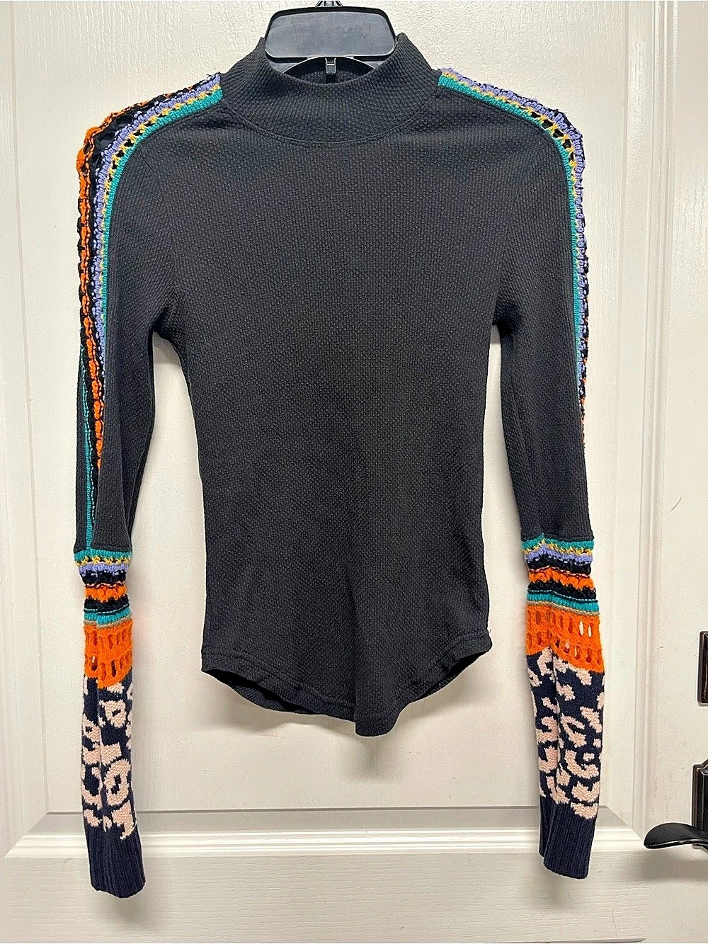 Free People Switch It Up Thermal Top Black & Orange XS